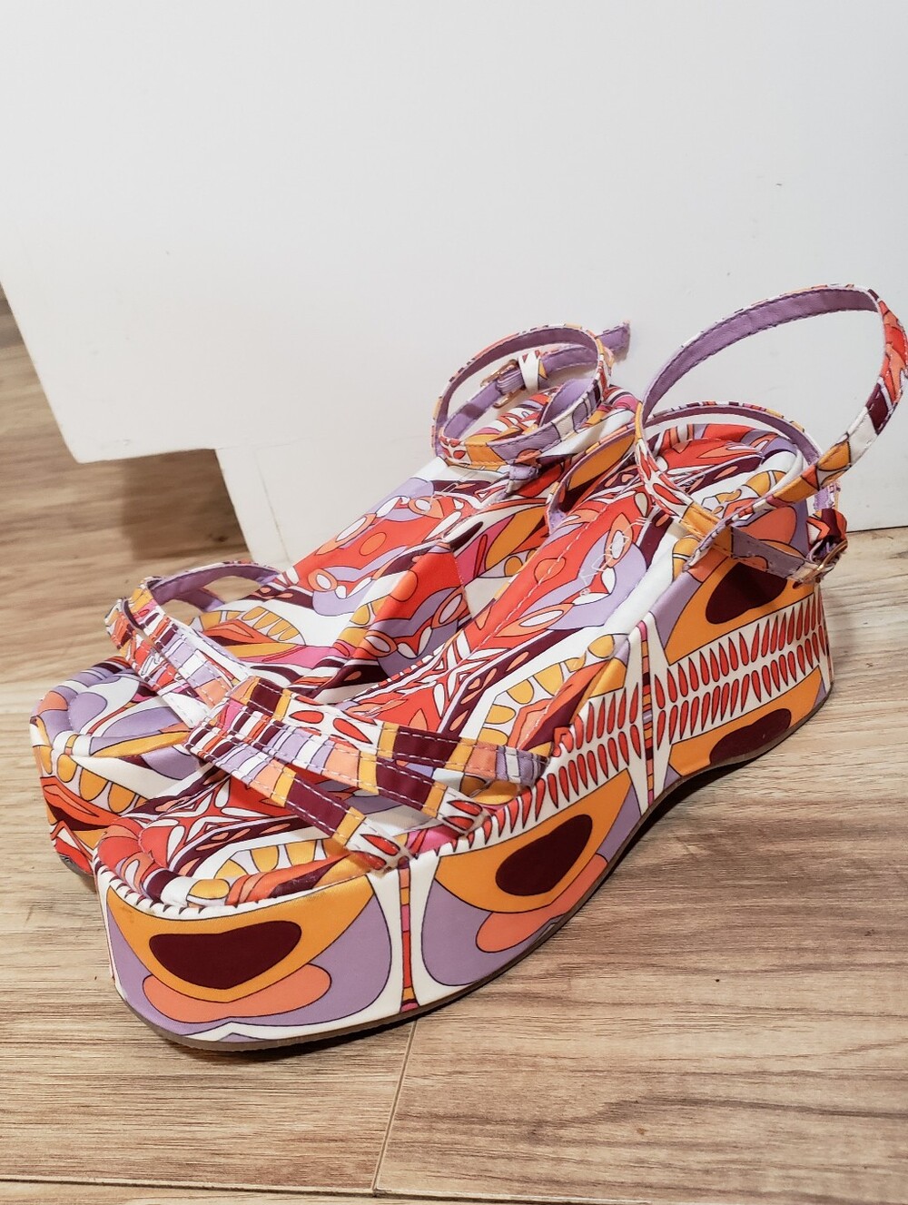 70's Halloween Paisley Strappy Platform Sandal 7.5 Festival Retro